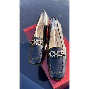 Salvatore Ferragamo Morning Loafers Black Nappa Leather Womens 5 B Italy